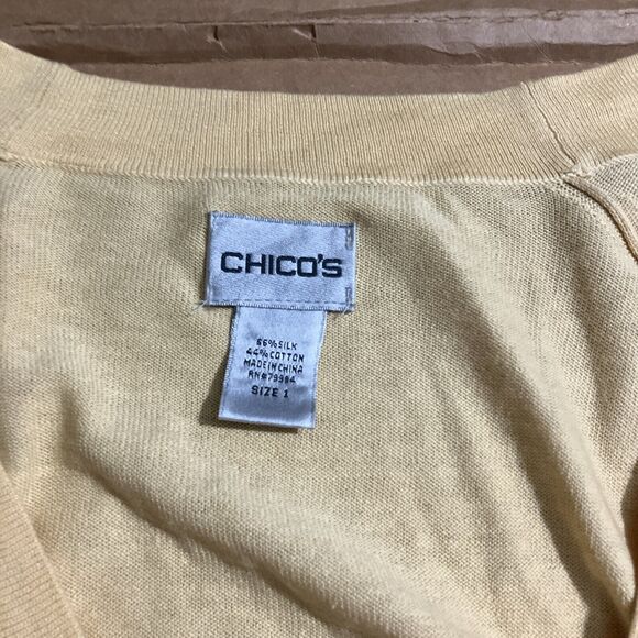Chicos Yellow Cardigan Sweater, Women's Size 1 Ribbed V Neck, Button Up, Spring - Picture 3 of 12